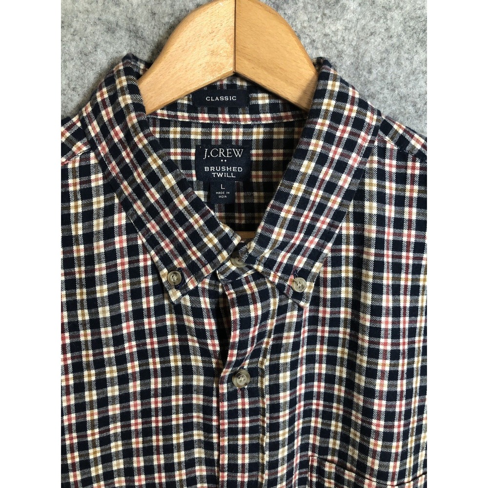 J. Crew Shirt Large Blue Check Brushed Twill Cotton Career Casual Classic